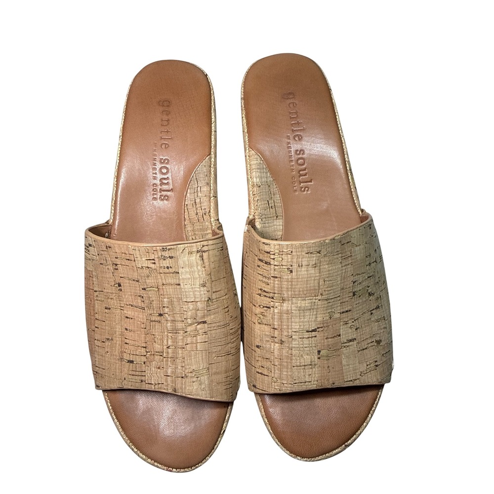 Gentle Souls Kenneth Cole Cork Platform Wedge Sandals Slides Tan Brown Womens 8M